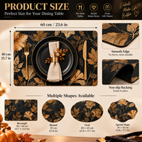 Ensemble de sets de table en or noir, options personnalisées, résistant à la chaleur, imperméable, anti-taches, facile à nettoyer, set de table pour restaurant