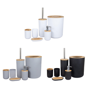5pcs Bathroom Accessories Set Plastic Shower Set Soap Dispenser Toothbrush Holder Toilet Brush Trash Can Bathroom Set