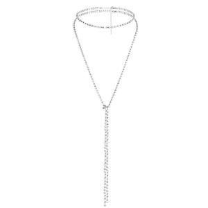 女性のための流行の金メッキステンレス鋼チェーンリンクネックレス長く薄い結晶宝石結婚式パーティー婚約 - Product Image 5