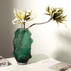 Jarrón de Vidrio con Forma Irregular de Pepino de Mar, Color Verde, con Arrugas, Adornos Decorativos Creativos, Arreglo Floral de Mesa, Florero - Product Image 5