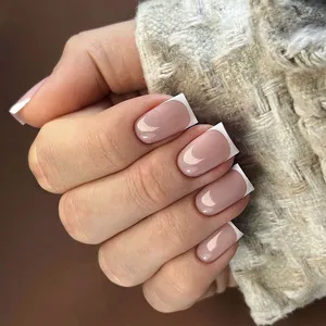 Pháp tip Báo Chí trên móng tay thiết kế đơn giản màu trắng móng tay giả hình học đơn giản Báo Chí trên móng tay nhân tạo