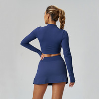 Ensemble de yoga 2 pièces style européen et américain à imprimé écossais, respirant et anti-transpiration, avec short ajusté et haut à manches longues pour le fitness et le sport