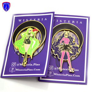 Chất Lượng Cao Ban Đầu Hợp Thời Trang Thương Hiệu Men Huy Hiệu Với Mèo Tai Lông Váy Và Màu Đen Lưỡi Liềm Thiết Kế Cùng Với Sự Ủng Hộ Thẻ - Product Image 6