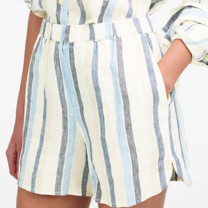 ชุดลำลองชายหาดผ้าลินินแฟชั่นใหม่สำหรับฤดูร้อน ขายส่ง เสื้อแขนยาวพร้อมกางเกงขาสั้นลายทาง ชุดเซ็ต 2 ชิ้นสำหรับผู้หญิง ระบายอากาศได้ดี - Product Image 3