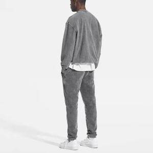 Gray Color <b>Vintage</b> Stone Wash <b>Sweatshirt</b> 450gsm French Terry Heavyweight Distressed Acid Washed Crew Neck <b>Sweatshirt</b> for Men - Product Image 5