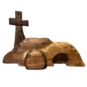 Wooden Cross And Empty Tomb Easter Scene Beautiful Wood Crafts For Wall Decor For Home Or Church