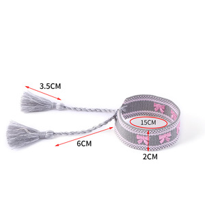 <strong>Wristband</strong> Embroidered Cord European and American Bow Women's Personalized Handmade Woven Tassel Bracelet Original Design - Product Image 5