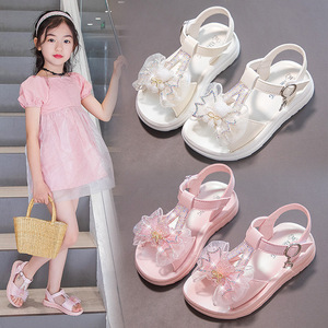 Sandalias de Princesa con Lazo para Niñas, Zapatos de Vestir para Fiestas y Bodas, Sandalias Planas Infantiles con Brillantina, Zapatos de Princesa - Product Image 1