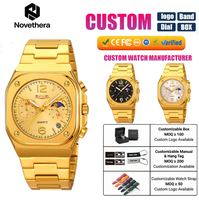 Montre à quartz pour homme 9368, mode, heure mondiale, phase de lune, logo personnalisé, cadran carré, acier inoxydable, étanche, commande en petite série
