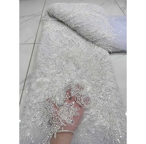 Tessuto in Pizzo Africano di Alta Qualità Toplace con Perline <span class=keywords><strong>e</strong></span> Paillettes Nigeriane, Tessuto Ricamato per Abiti da Sposa - Product Image 2