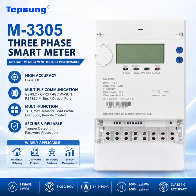 Tepsung M-3305 Split Type STS Three Phase Smart Keypad Prepaid Digital Energy Meter Class 1.0 Waterproof Eco-Friendly
