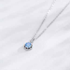 Colgante personalizable de plata de ley S925 con circonita azul exquisita en forma de flor, joyería para mujer para bodas. - Product Image 6