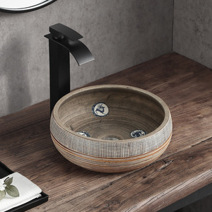 Lavabo Retro Antiguo de Un Solo Agujero, Lavabo para Comedor, Baño, Cerámica, Arte Sobre Encimera, Hecho de Piedra, Apertura de Grifo - Product Image 1