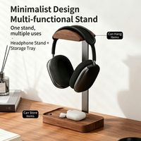 Support pour casque supra-auriculaire traditionnel en bois massif et métal, avec base de rangement, pour casque de jeu, idéal pour la maison et le bureau