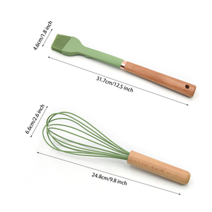 13 ustensiles de cuisine en silicone avec manche en bois, support en <span class=keywords><strong>plastique</strong></span>, <span class=keywords><strong>pince</strong></span> alimentaire, louche à soupe, cuillère à <span class=keywords><strong>spaghetti</strong></span>, fouet à œufs, spatule à crème - Product Image 2