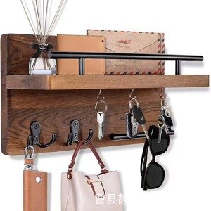 Wood Wall Mounted Key <b>Hook</b> <b>Shelf</b> With Mail Rack And Glasses Holder For Entryway Storage - Product Image 5