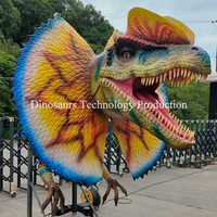 Modèle de robot animatronique tête de dinosaure Dilophosaurus pour entrée de parc à thème, attraction et décoration extérieure de parc