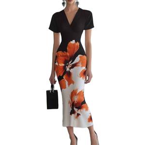 Gymystars Robe de soirée sans manches à imprimé floral Robe de soirée pour femmes Tenue élégante et sexy Robe de soirée à fleurs noires et blanches - Product Image 1