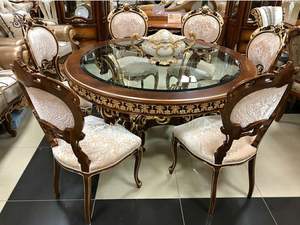 Juego de Comedor Redondo de Madera de Teca Dorada de Estilo Real, Muebles de Comedor Premium de Lujo para 10 Personas - Product Image 4