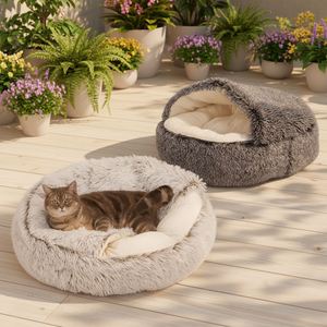 Winter Warm Solid Fashion Classic Eco-friendly Portable Removable Washable Long Haired Plush Semi-Closed <b>Shell</b> Cat and Dog Bed - Product Image 3