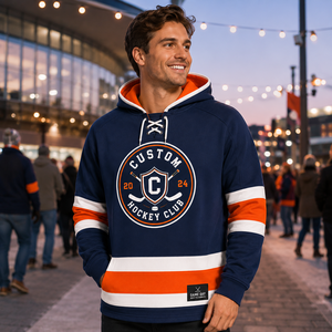 Sweat à capuche de hockey à lacets, style maillot de hockey rayé, pull pour les jours de match, vêtements pour supporters - Product Image 1