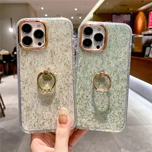 New Bling Transparent Cover Women Phone Cases For IPhone 14 Pro Max Ring Bracket Ring Phone Case