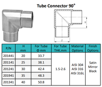 Connecteur de tube en acier inoxydable SS 304 finition inoxydée à 90 degrés pour balustrades en verre – Qualité supérieure à prix abordable