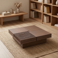 Table basse carrée en bois de luxe avec tiroir de rangement, plateau sculpté en forme de vague, table centrale pour le salon, villa, meubles de maison
