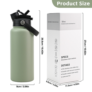 Özel Logo 32oz çift duvar termos spor spor yalıtımlı paslanmaz çelik su kamışlı şişeler kapak - Product Image 2