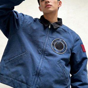 Blouson bomber personnalisé avec logo brodé, <span class=keywords><strong>bleu</strong></span> <span class=keywords><strong>marine</strong></span>, toile de coton cirée 16 oz, pour homme - Product Image 6