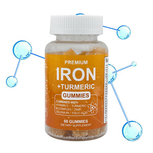 Gomitas de Hierro con Cúrcuma, 60 Unidades, Hierro Carbolínico 18mg, 100 DV, Vitamina C, Complejo B, Zinc, Selenio, Folato, Antioxidante, Pectina, Vegano - Product Image 1