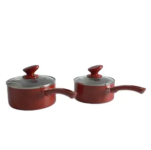 樱桃红不粘铝牛奶锅和酱锅套装，用于汤和高汤烹饪