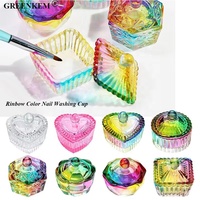 Nouveau coloré Nail Art Dappen plat acrylique liquide poudre verre ongles tasse Rinbow brosse lavage tasse ongles verre Dappen plat avec couvercle