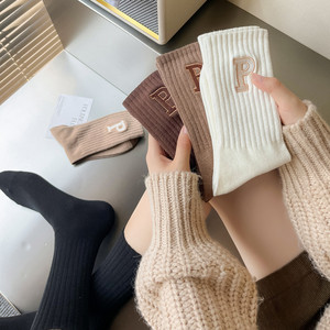 High Quality Cotton Women <strong>Socks</strong> Fashion Custom Words Embroidery Letter Logo Women <strong>Socks</strong> - Product Image 2