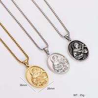 Collier pendentif tendance en acier inoxydable plaqué or 18 carats avec médaillon Saint François d'Assise, bijoux religieux en gros