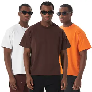 New Short Sleeve Boxy Fit Style Cotton T-shirt American Fashion Brand Heavy Shoulder Short Blank Sleeve Men's T-shirt