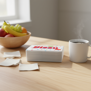 Serviettes Biss 30x30 cm blanches, double épaisseur, 80 feuilles par paquet, 30 paquets - Product Image 3