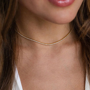 Emanco Cadena de Tenis de Diamantes de Alta Calidad, Chapada en Oro y <span class=keywords><strong>Plata</strong></span>, de Acero Inoxidable, Collar de Tenis de Diamantes de Circonita Cúbica para Mujer - Product Image 2