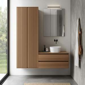 Meuble de salle de bain moderne en bois, avec tiroirs muraux, meuble-lavabo en ardoise avec lavabo et miroir LED, ensemble de placard de salle de bain - Product Image 2