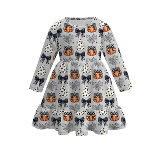 Bébé Enfants Toddler Fille Automne Hiver <span class=keywords><strong>Halloween</strong></span> Doux Lait Soie Fantôme Imprimer Twirl Robe En Stock En Gros Personnalisé - Product Image 6