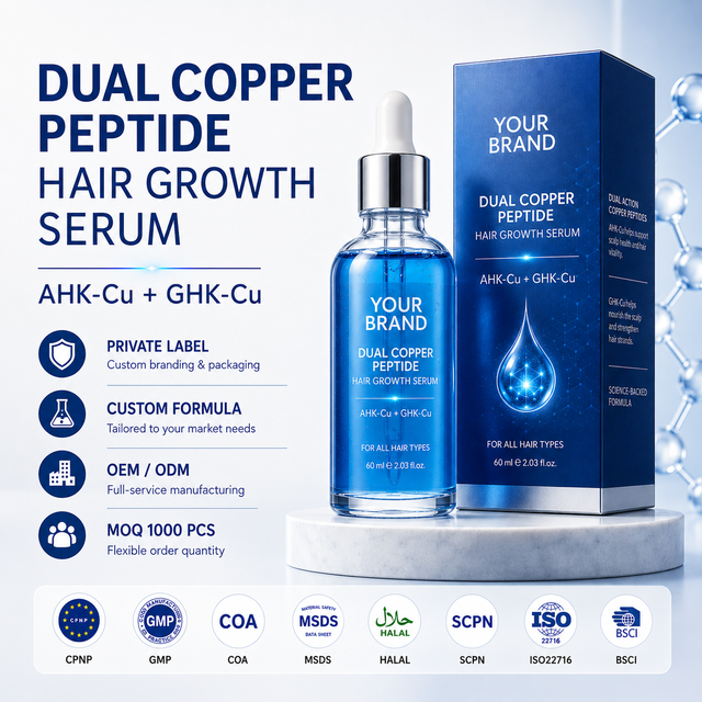 Private Label Anti Thinning Hair Loss Serum 10000ppm AHK-Cu GHK-Cu Hair Growth Serum Oil Scalp Care Nourishing Peptide Hair