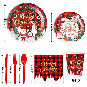 Ensemble de fournitures pour fête de Noël, 60-80 pièces, assiettes en papier, gobelets, serviettes, bannières, décorations, vaisselle de fête pour la célébration de Noël - Product Image 2