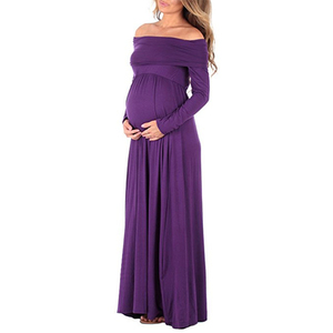 Femmes couleur unie à manches longues épaules dénudées longueur au sol photographie <span class=keywords><strong>robe</strong></span> dames <span class=keywords><strong>grossesse</strong></span> fête maternité photo shoot robes - Product Image 5