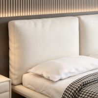 Lit double minimaliste italien en cuir flottant avec coussin double rembourré, lit simple et élégant pour chambre principale