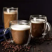 ชาเย็นกาแฟลาเต้เอสเพรสโซคู่ผนังแก้วกาแฟที่มีมือจับ