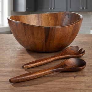 Ensemble de bols Bol à salade de fruits en bois de luxe avec ensemble de serveur avec cuillère de serveur - Product Image 2