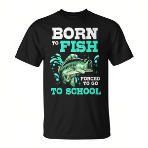 T-shirt de pêche au bar Born to Fish - Vêtements promotionnels « Forcé d'aller à l'école » - Product Image 2