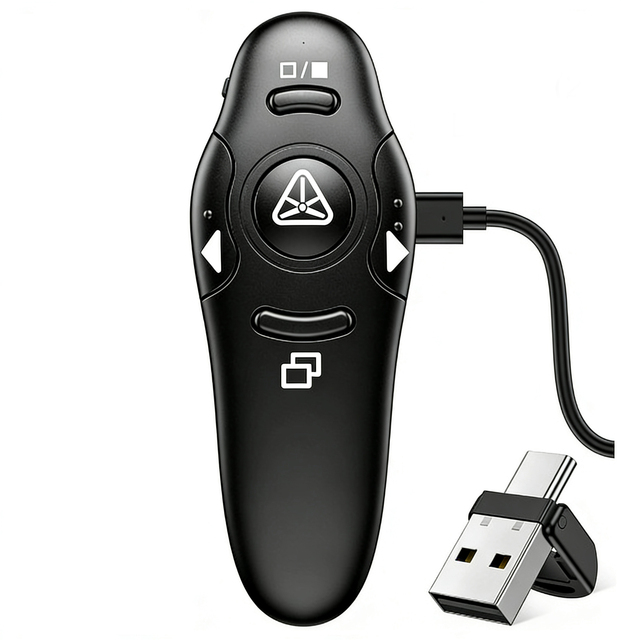 Recharging 2.4GHz Wireless Red Laser Pointer Clicker Presenter USB+USB C Receiver Page Up/Down 30m Range for PowerPoint