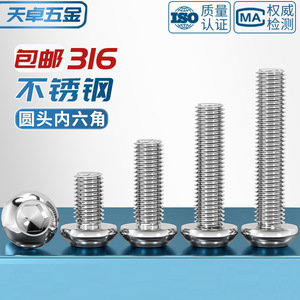 316 Stainless Steel Round Head <b>Socket</b> Cap <b>Screw</b> Metric Standard Thread Plain Finish M3 M4 M5 M6 M8 M10 M12 - Product Image 5