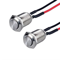 Reinicio automático de 12mm con cable normalmente abierto 65 Botón de metal impermeable Interruptor pequeño Botón de clic Inicio impermeable sin bloqueo